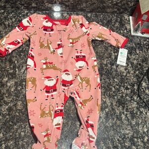 Carter's Festive Pink One Piece with Santa and Reindeer 12m